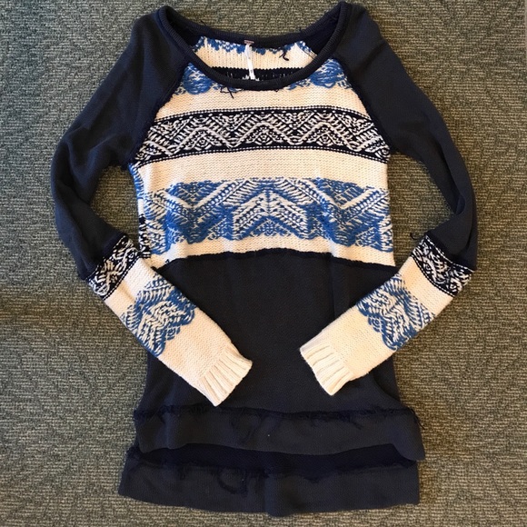 FREE PEOPLE KNIT FRAYED LONG SWEATER - Picture 1 of 4